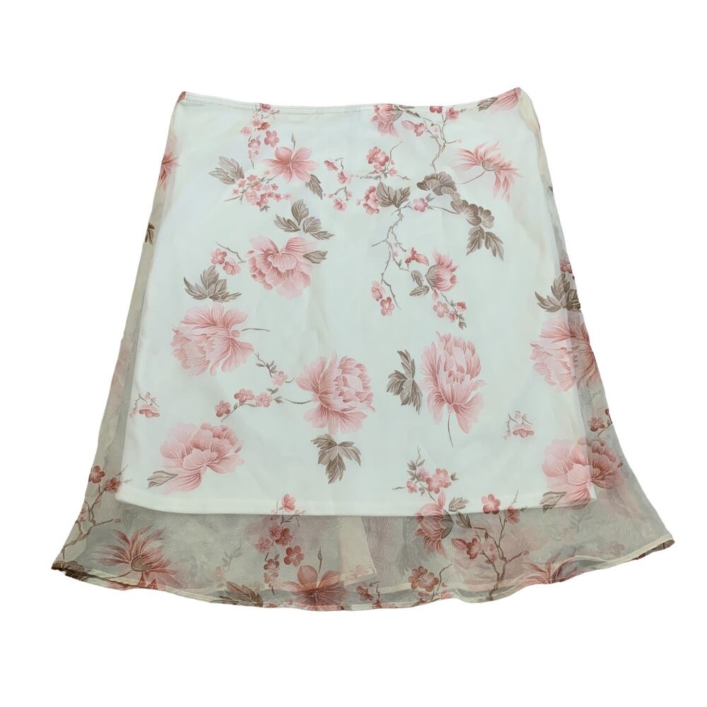 Vintage Dainty Delicate Flower Garden Rose Cottage Floral Flowy Skirt 9/10 - Picture 3 of 3